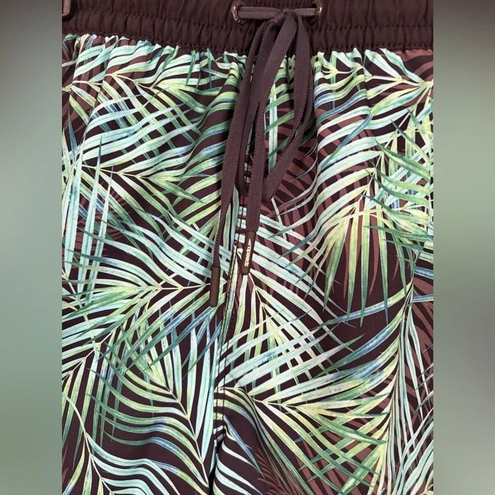 Speedo Men's Swim Shorts Size Medium Palm Leaf Black Blue Green Vacation Summer